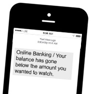 mobile phone showing text alert for online banking